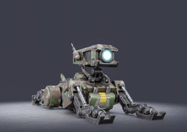 Siyah arka plandaki robot köpek. 3D görüntüleme.