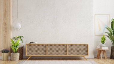 Kabine TV, modern boş oda rafı, minimal tasarım, 3D görüntüleme