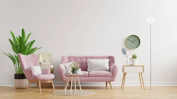 Vardagsrum Vägg Mockup Ljusa Toner Med Har Soffa Och Lampa — Stockfoto