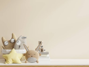 Duvardaki çocuk odasındaki model duvar. Beyaz arka plan 3D.