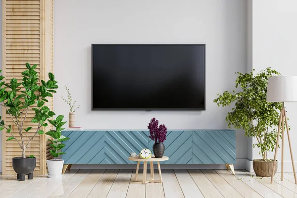 Mockup Wall Mounted Cabinet Living Room Room White Wall Rendering — Stock Photo, Image