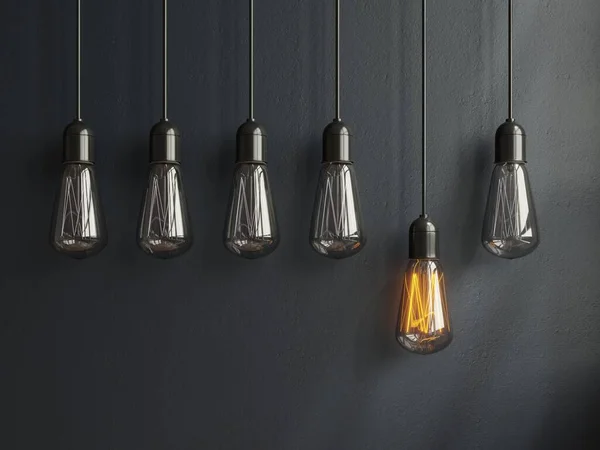 Lamp Idea Concept Glowing Light Black Background Rendering — Stockfoto