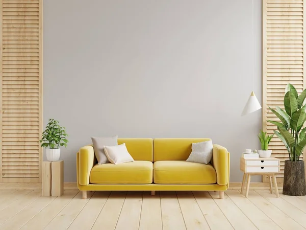 거실에 노란색 소파와 렌더링 — 스톡 사진