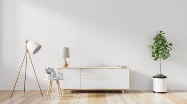 Modern boş beyaz odada televizyon rafı, 3 boyutlu görüntüleme