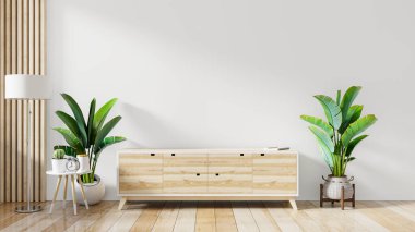 Modern boş beyaz odada televizyon rafı, 3 boyutlu görüntüleme