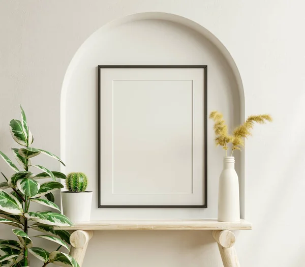 Interior Poster Mockup Vertical Black Frame Home Interior Background Rendering — 스톡 사진