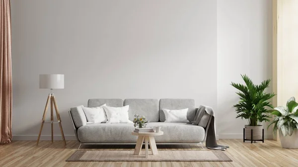 Stue Interiør Væg Mockup Med Sofa Med Indretning Hvid Baggrund - Stock-foto