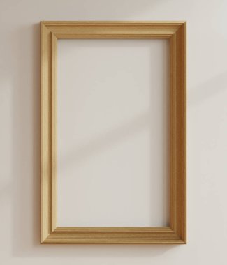 Dikey ahşap çerçeveli boş poster modeli - 3D görüntüleme