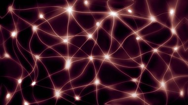 Rastgele birbirine bağlı kırmızı yıldızların fütüristik soyut arkaplanı kara bir gece gökyüzüne karşı