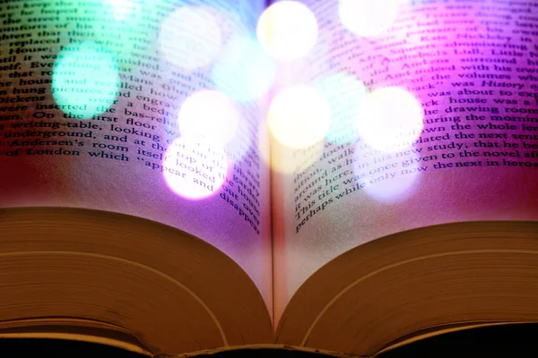 Open Book Closeup Magical Soft Bokeh Effect — Stock Photo, Image