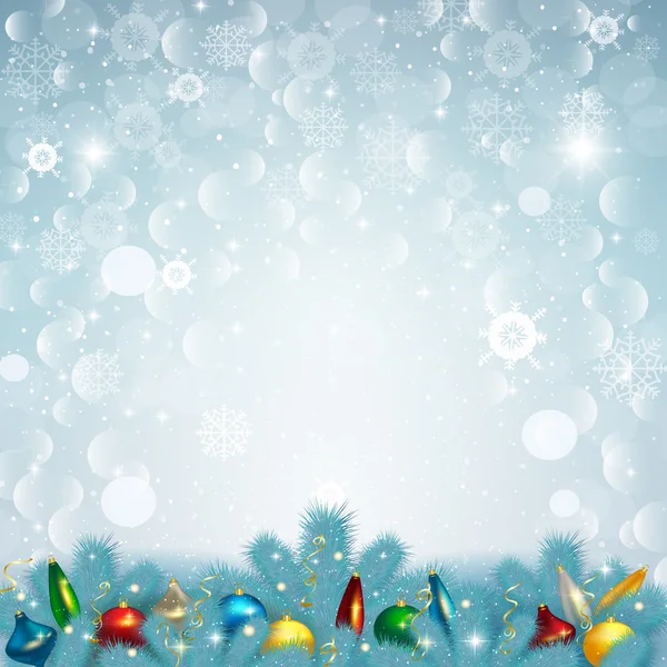 Ilustração vetorial de fundo de neve de Natal com ramo de abeto — Vetor de Stock