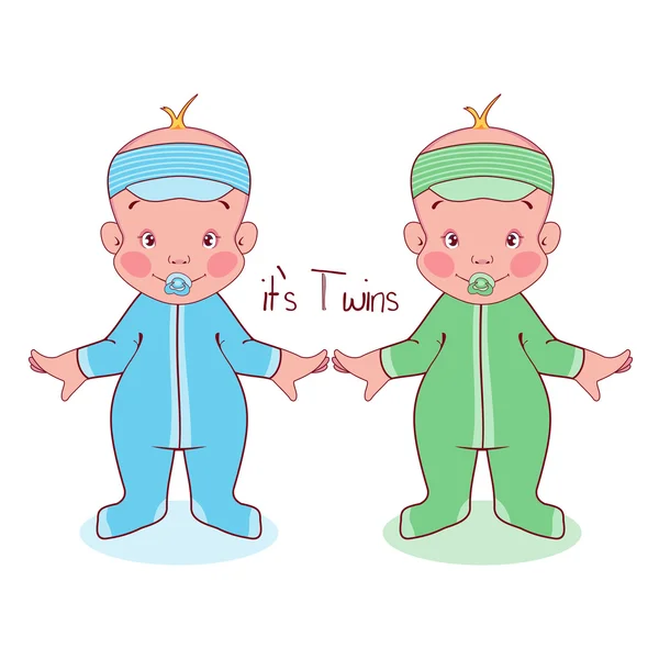 Векторная иллюстрация маленьких детей в костюмах, это близнецы, мальчики . — стоковый вектор