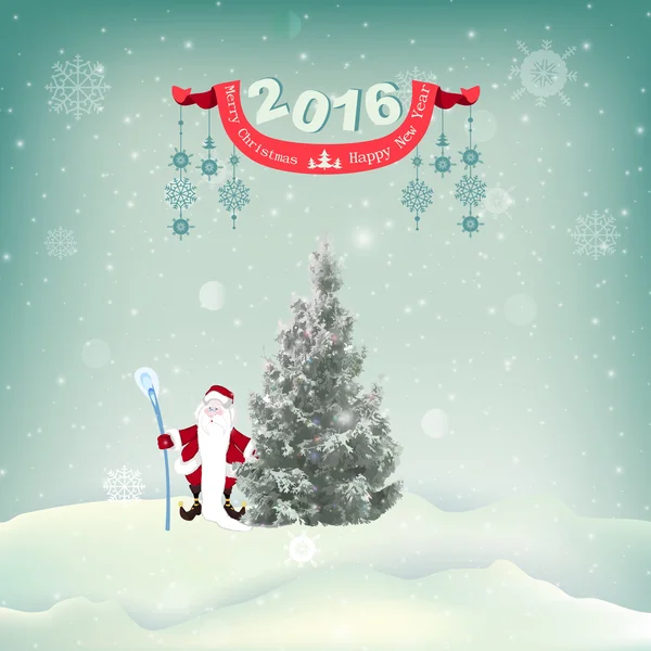 Ilustración vectorial de fondo de nieve de Navidad, árbol de Navidad — Vector de stock
