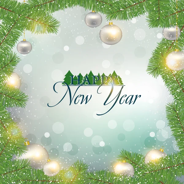 Ilustración vectorial, Tarjeta de vacaciones con ramas de árbol de Navidad — Vector de stock