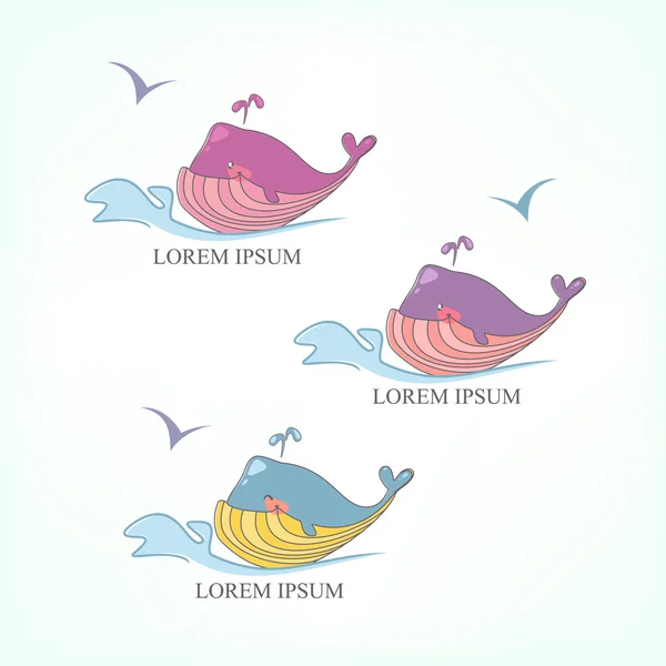 Conjunto vectorial de ballenas de colores en las olas — Archivo Imágenes Vectoriales