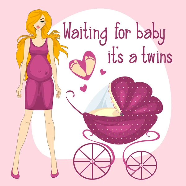 Illustration of a pregnant women waiting for babies, it s twins — Stock Vector