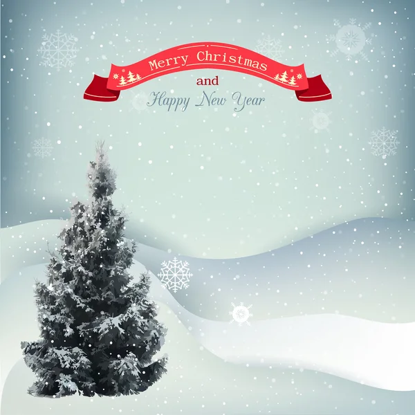 Winter Christmas landscape vector background with snow covered hills — ストックベクタ