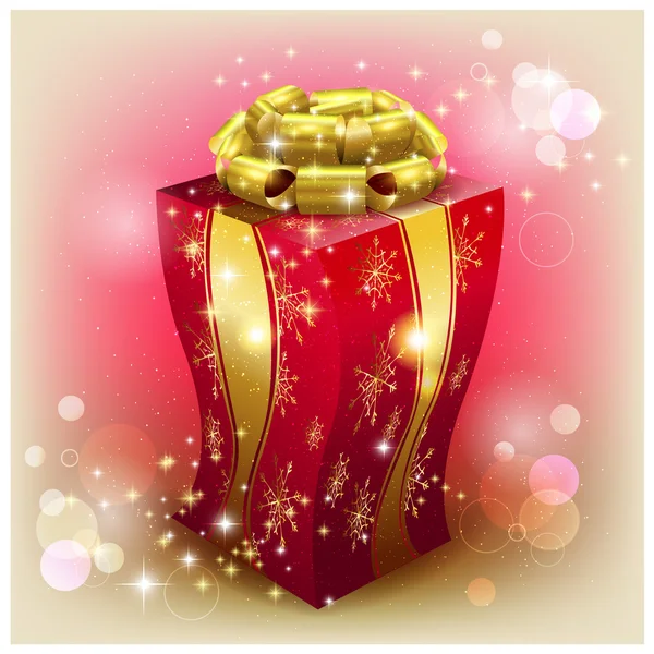 Christmas red gift box with gold bow — Stock Vector