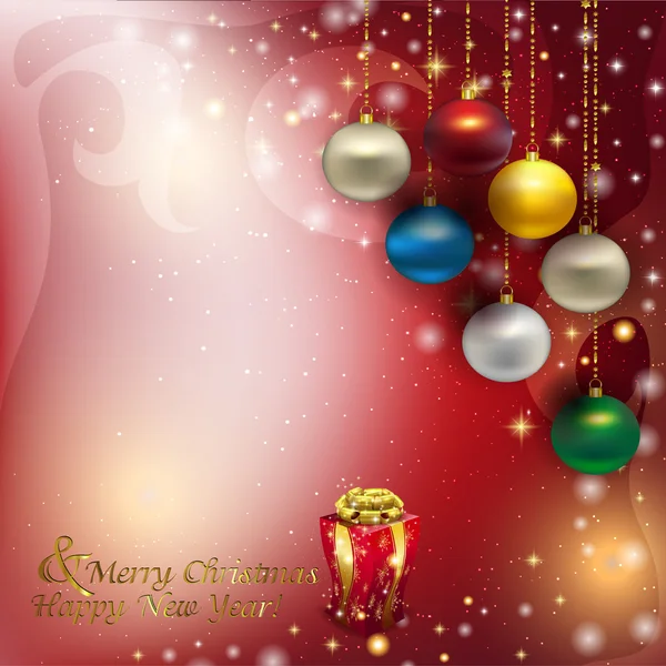 Vánoční pozadí záře s předsazenou barevné vánoční ba — Stock fotografie