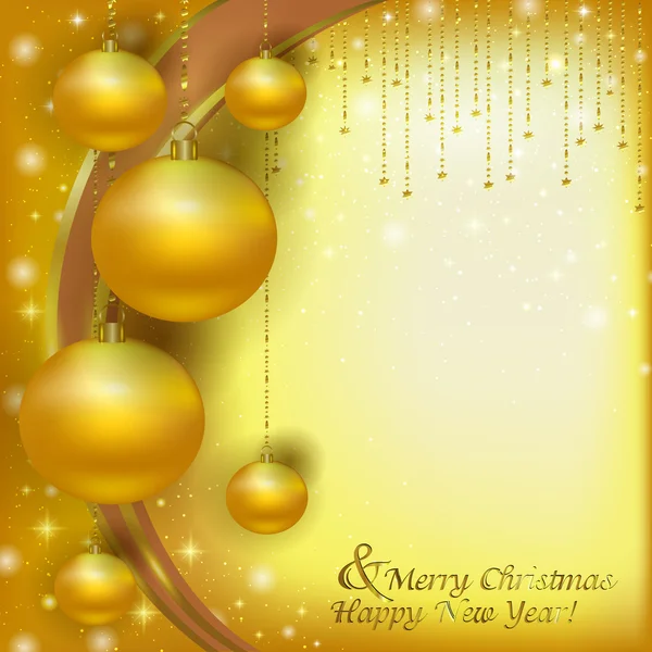 Weihnachten goldene Kugeln auf einem weihnachtlichen Hintergrund von Blendung — Stockvektor