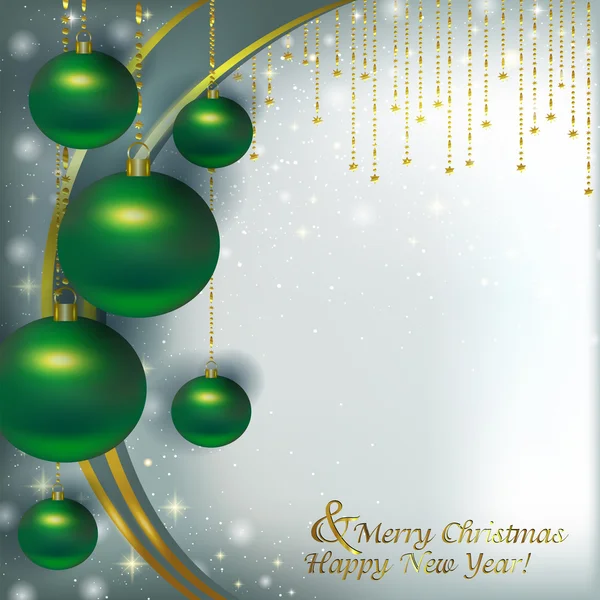 Christmas green balls on a Christmas background of glare — Stock Vector