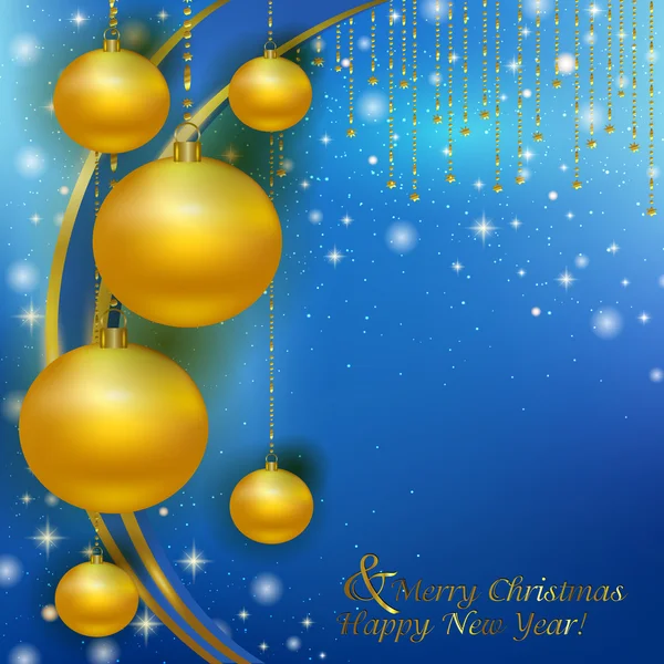 Jul bakgrund med guld julgranskulor — Stock vektor