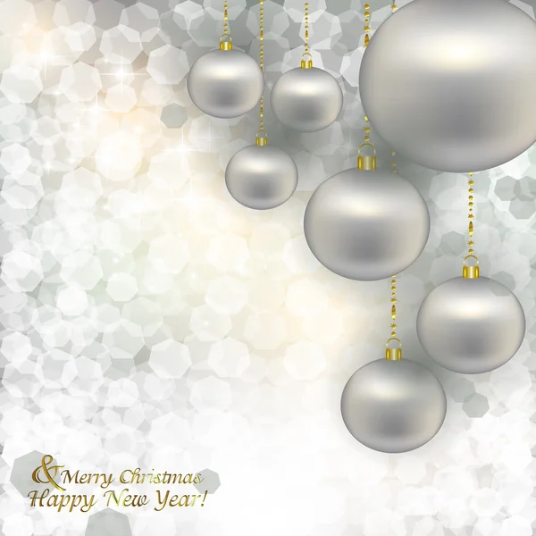 Zilveren kerstballen in sequin op abstracte achtergrond — Stockvector