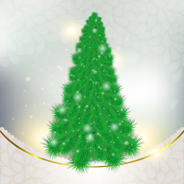 Zelený vánoční strom na pozadí abstraktní s sněhové vločky — Stock fotografie