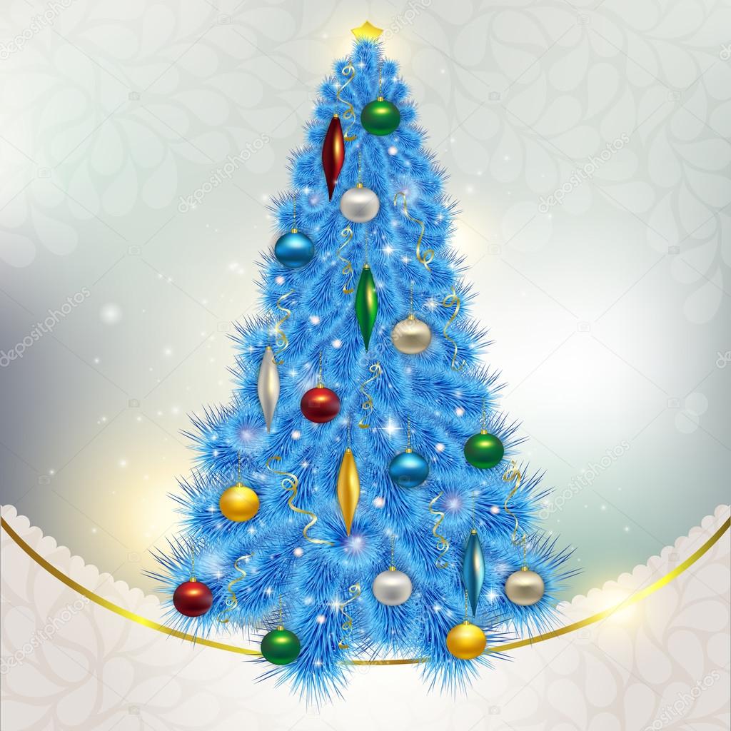 Abstract background with elegant Christmas blue Christmas tree w