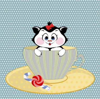 şeker ile yavru kedi kupa