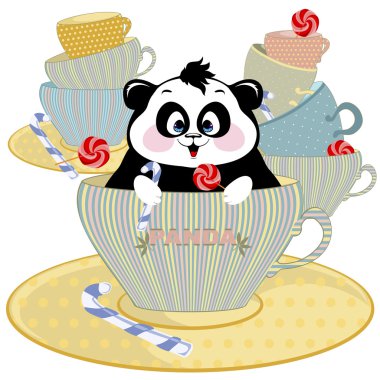 Panda bir kupa çikolata ile