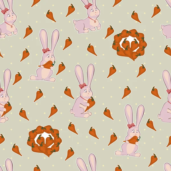 Bezešvé pozadí s růžové králíčky a mrkev — Stock fotografie