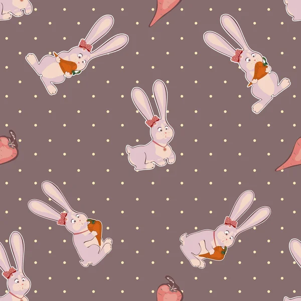 Seamless background of pink bunnies with carrots — Stock Photo, Image
