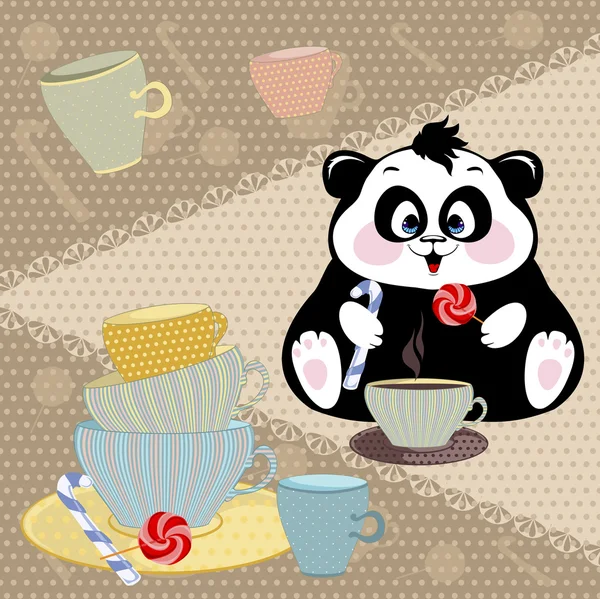 喝可可与糖果的熊猫 — 图库照片#