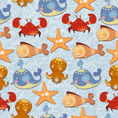 Stilize deniz sorunsuz bir arka plan üzerinde deniz yaşamı