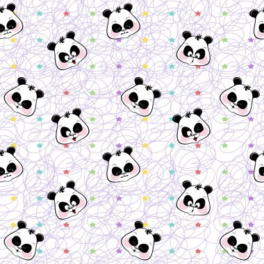 seamless background of colored stars and muzzles pandas clipart