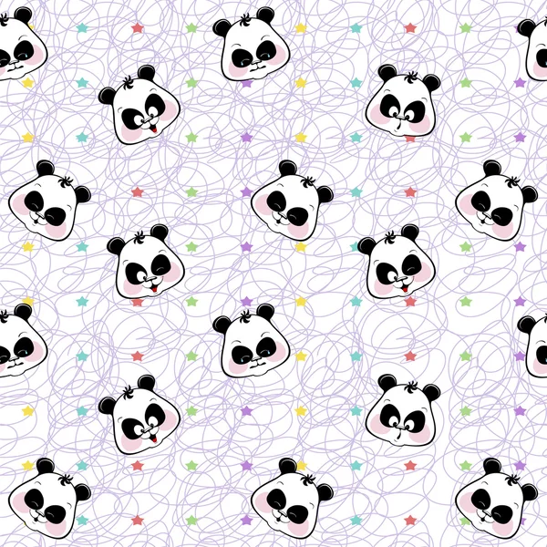 Seamless background of colored stars and muzzles pandas — Stock Photo, Image