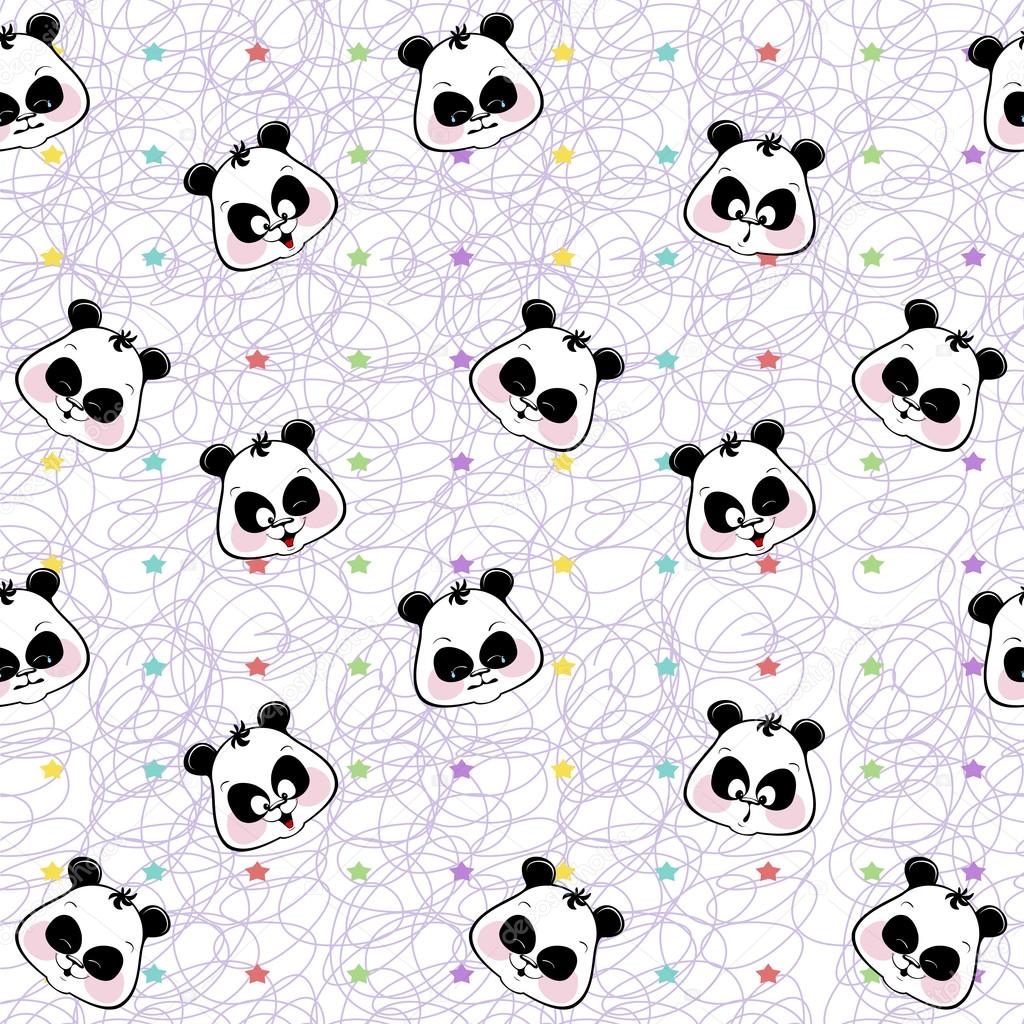 seamless background of colored stars and muzzles pandas