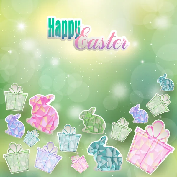 La festa della Pasqua con le lepri e i regali — Vettoriale Stock