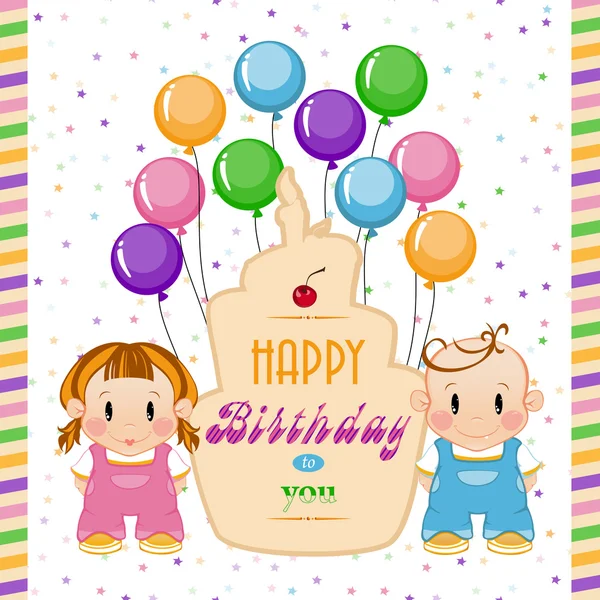 Birthday. Holiday in children. Boy and girl at a birthday party — Stock Vector