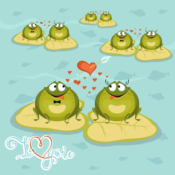 Una pareja enamorada, ranas amantes. Ranas de amor . — Vector de stock