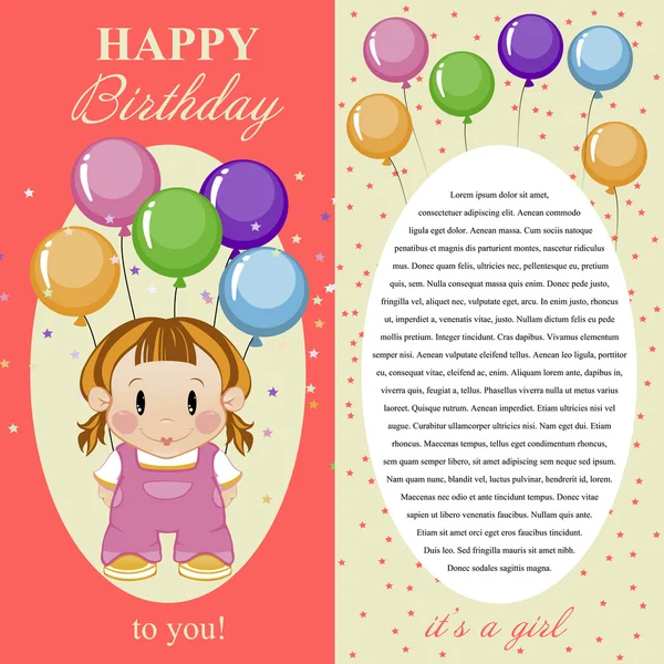 Greeting card for baby girl. Happy birthday. — Stock Vector