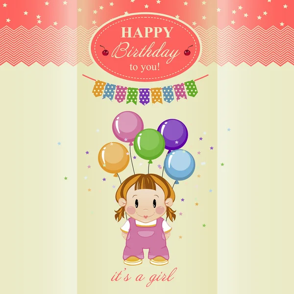 Greeting card for baby girl's birthday. — Stock Vector