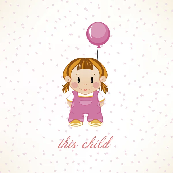 Little girl with bouncy balls and stars. The birthday child — Stock Vector