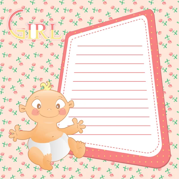 Baby with frame for your text on seamless pink background — Stock Vector