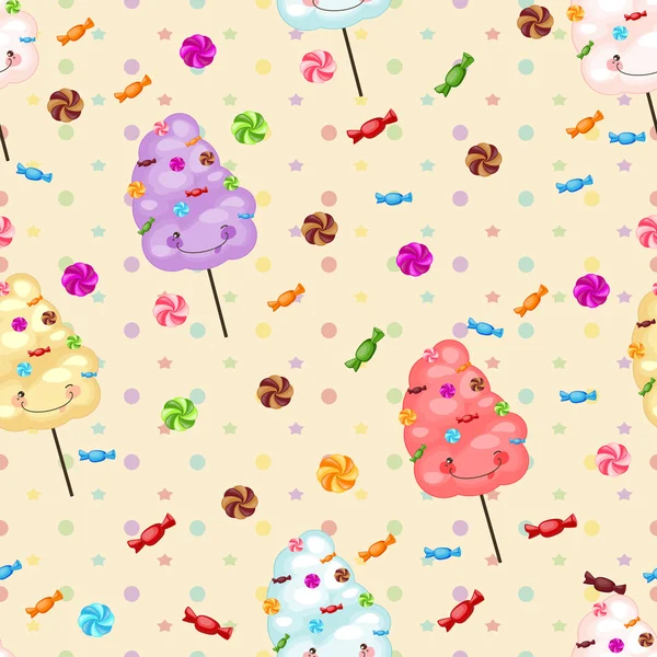 Seamless pattern of sweets, cotton candy, lollipops, little colo — Stock Vector