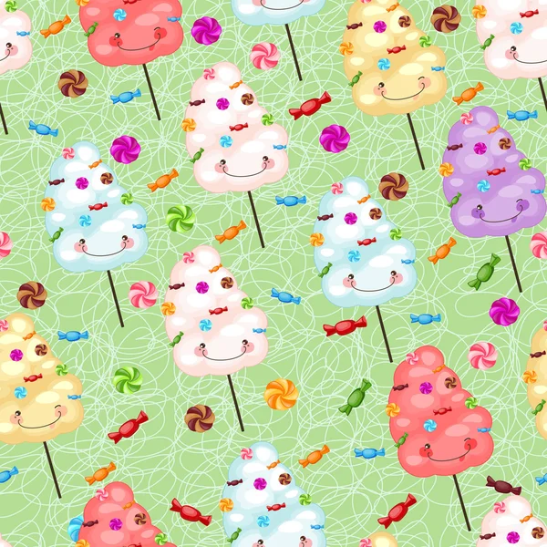 Childrens seamless pattern from cotton candy, candy and colorfu — Stock Vector