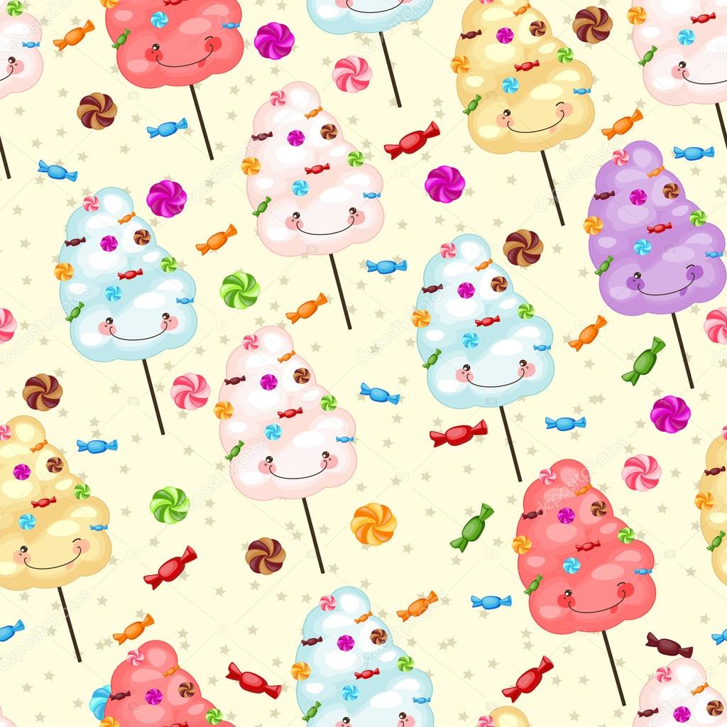 Childrens seamless pattern from cotton candy, candy and colorfu