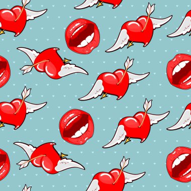 sorunsuz arka plan mavi parlak dudaklar vektör çizim 