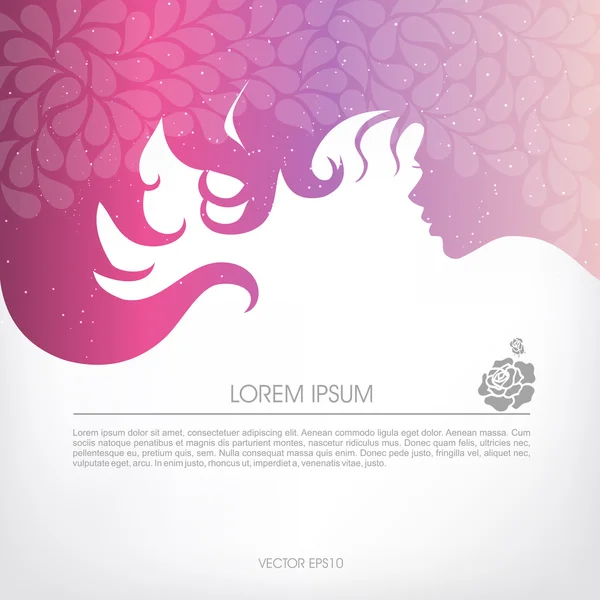 Abstract background with silhouette of a curly girl. — Stock Vector